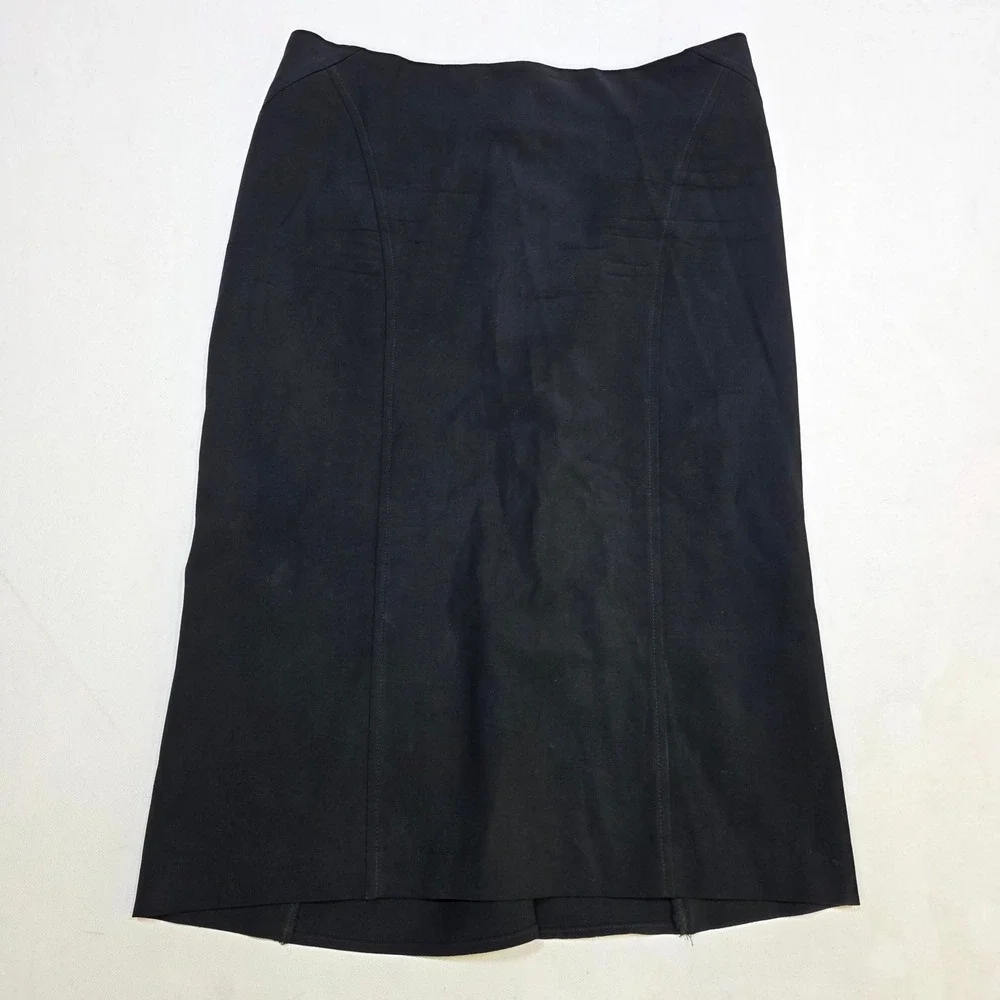 Bebe Pencil Skirt Womens S Black Wool Blend Paneled Midi Back Pleat Professional